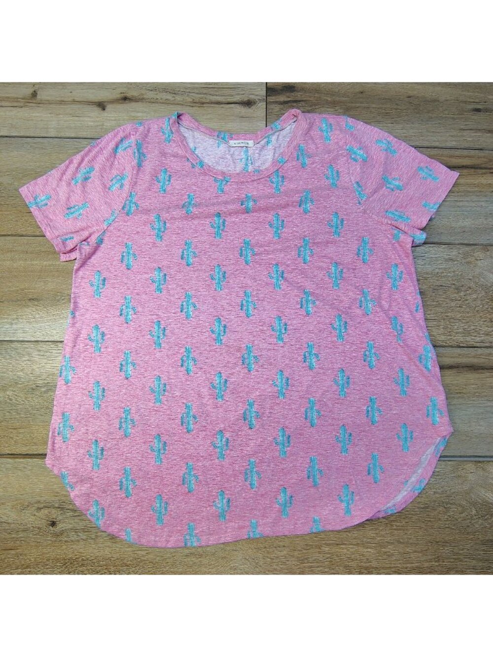 Viamor Pink Desertcore Cactus Graphic Southwestern Boho Short Sleeve Women's XL